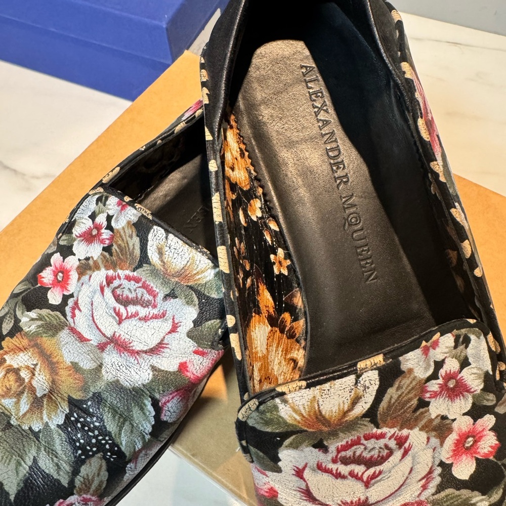 Alexander McQueen Black Floral Loafers